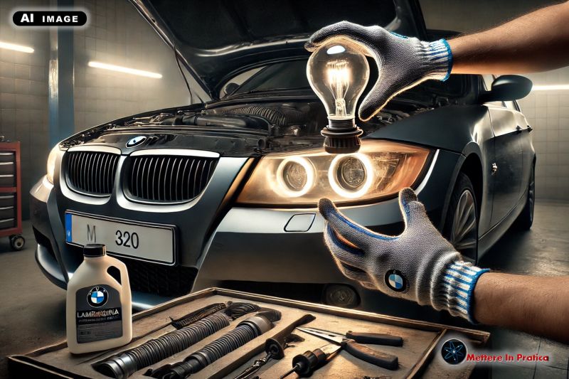 Come cambiare la lampadina alogena H7 faro Abbagliante della BMW 320d e91 del 2007?